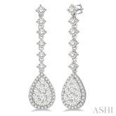 1 ctw Pear Shape Dangler Round Cut Diamond Lovebright Earrings in 14K White Gold
